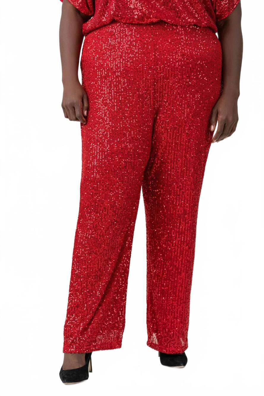 NEW SKIES ARE BLUE sequin semi flared pants - plus in red